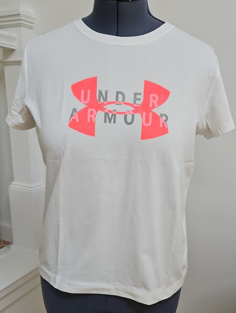 Under Armour White Short-Sleeve Tee with Pink Logo